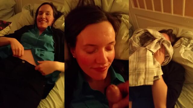 Bukkake style facial for the hot cougar Joanna Meadows