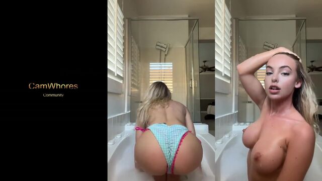 Petite brunette with small tits takes a sensual bath and masturbates in the tub