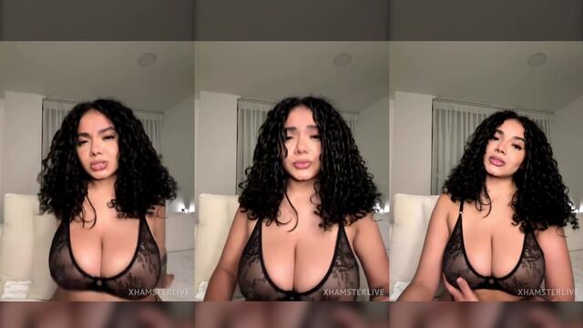 The beautiful woman with curly hair takes a big cock in her mouth