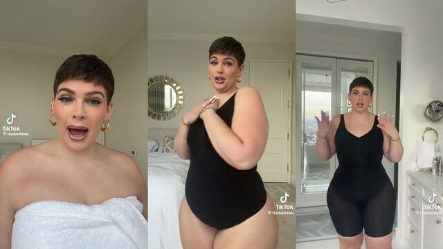 A fat white slut gets her belly and boobs covered with sticky cum