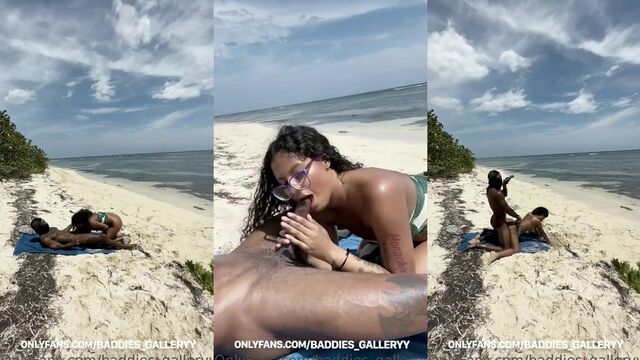 Ebony beauty gets fucked by BBC on the beach