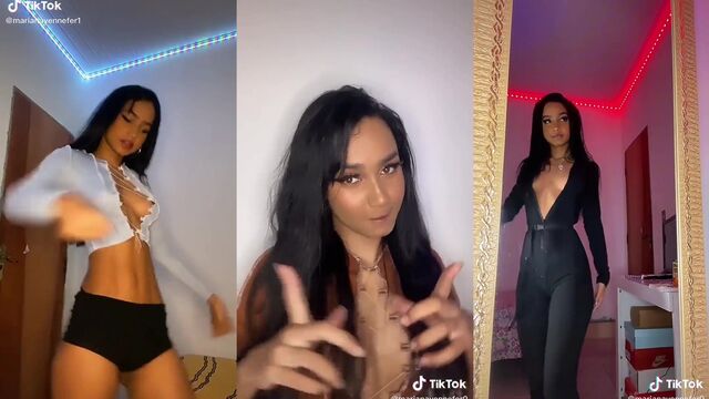 Skinny brunette Mari Adhami shows her dancing skills in the bedroom