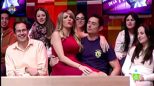 Anna Simon showcases her big tits while working as a television presenter