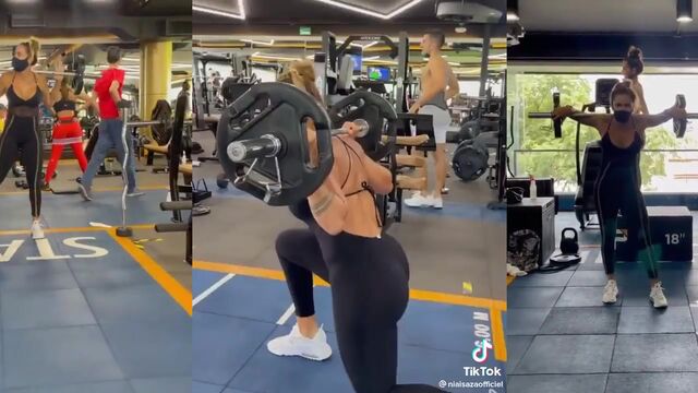 Fitness Colombian Latina with big clit masturbates her pussy in candid leggings
