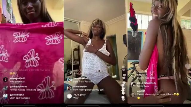 Ebony babe Johanna Perez shows her big tits and ass while dancing