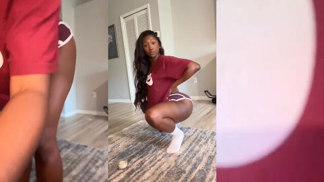 Ebony beauty Naomi Allure shakes huge booty in booty shorts