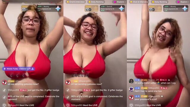 A busty babe shakes her huge natural tits in a captivating Tiktok video