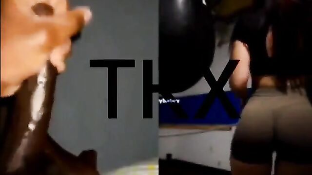 Fit PAWG twerks in gym shorts, gets a cum shot after intense PMV action