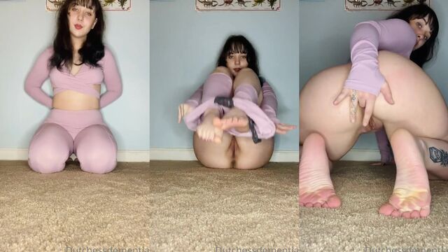 Skinny pale goth girl masturbates her pussy with a red vibrator
