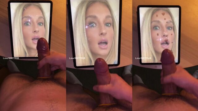 Macy Broyles receives a cum tribute after giving a foot goon blowjob