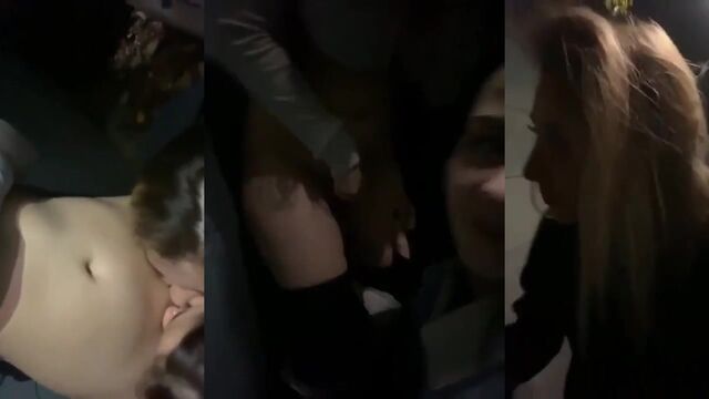 Two girls are having fun while playing outside and licking each other’s tits