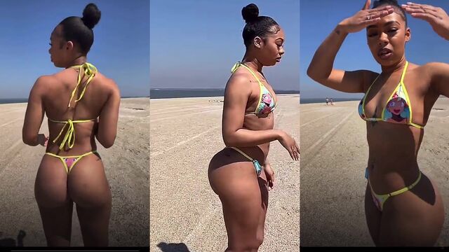SuperCutz shoots kitchen photoshoot with almond milk and bikini on the rooftop