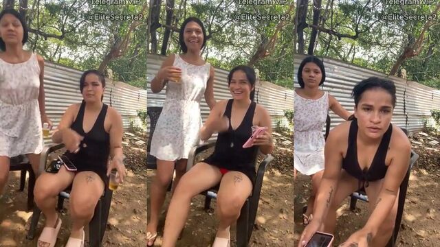 Two lesbians have fun with each other and masturbate with toys outdoors