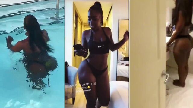 Slim thick darkskin model Bria Myles shakes her phat booty in a captivating scene