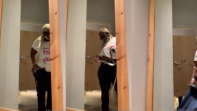 Ebony with saggy boobs gets fucked in her pussy outdoors