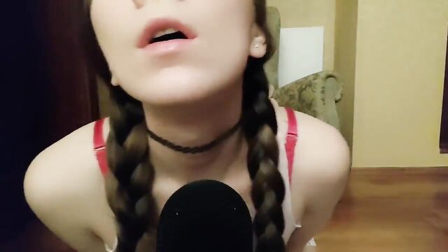 Cute girlfriend gets naked and does ASMR with a soothing voice