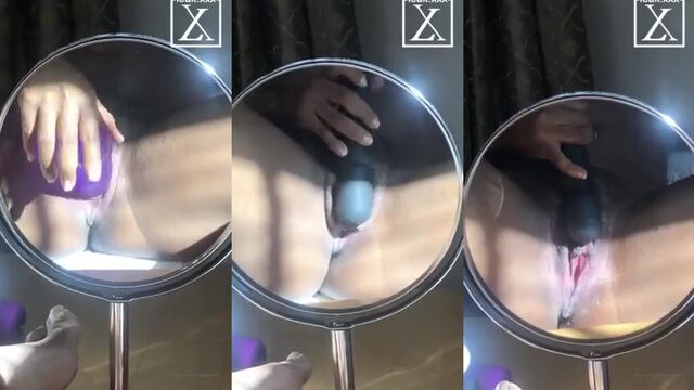 Oiled up ebony ass squirts while riding a cock in the shower