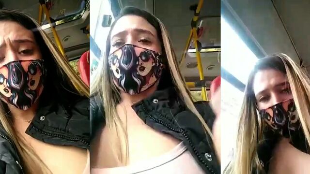 Public masturbation on the bus with a favorite toy