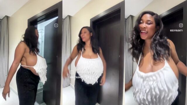 Busty African beauty gets her big tits covered with cum