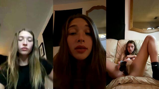 Horny blonde OF babe @absantgirl dildo fucking pussy & deepthroat - solo female masturbation