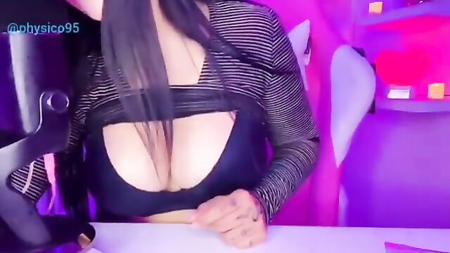 Hot Latina with big boobs does a sexy ASMR boob flash show
