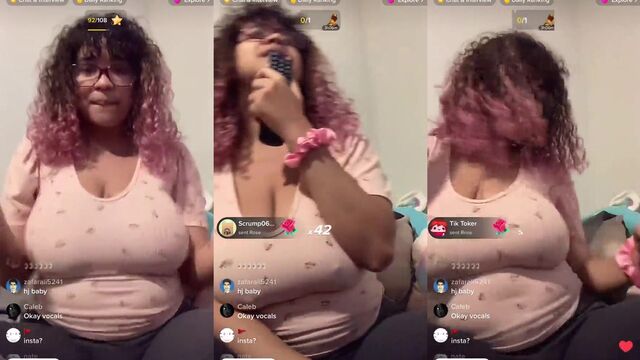 A sexy VJ performs on camera and shows her big tits