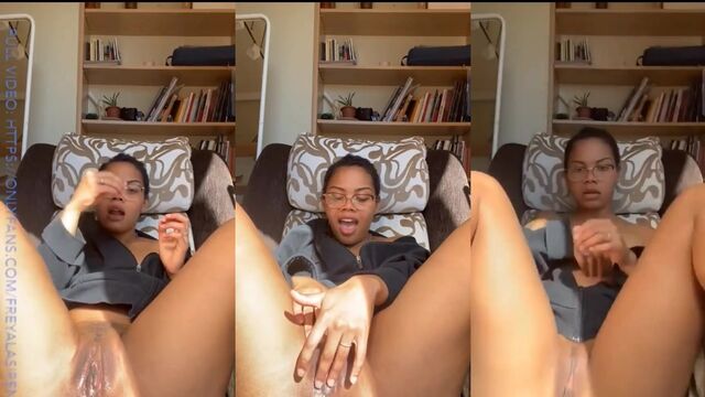 A beautiful woman plays with a dildo in her wet pussy