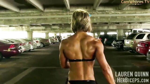 Female bodybuilder Nikkita Fitness shows her huge biceps and boobs