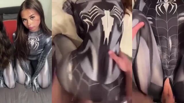 Cosplay Spiderman gets his suit dirty with cum in a steamy leak