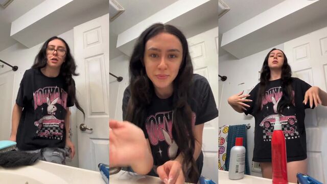 A cute girl has some issues and does a live stream show