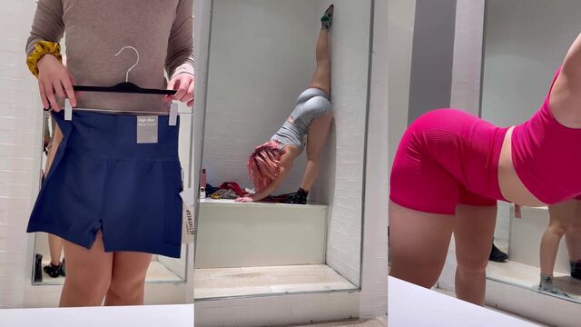 See-through leggings try on in the fitting room