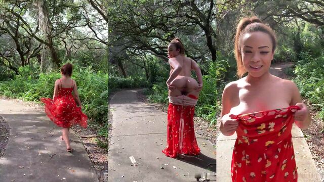 Jamie Marleigh shows off her big tits and phat pussy in public
