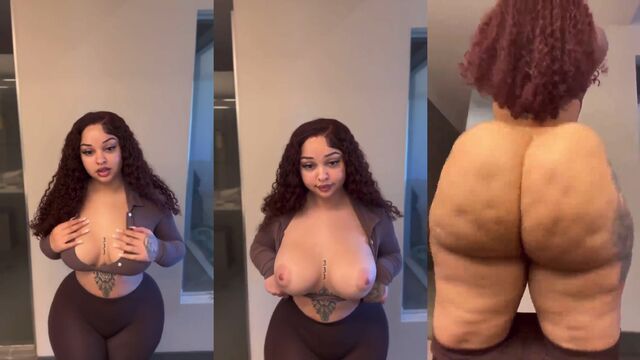 Lightskin twerks her oiled big ass, clapping and bouncing it