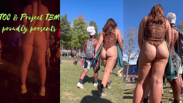 A sexy brunette has sex at the rave in thong