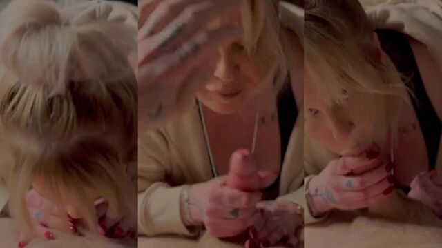 Blonde chubby MILF with big boobs gets her pussy eaten out
