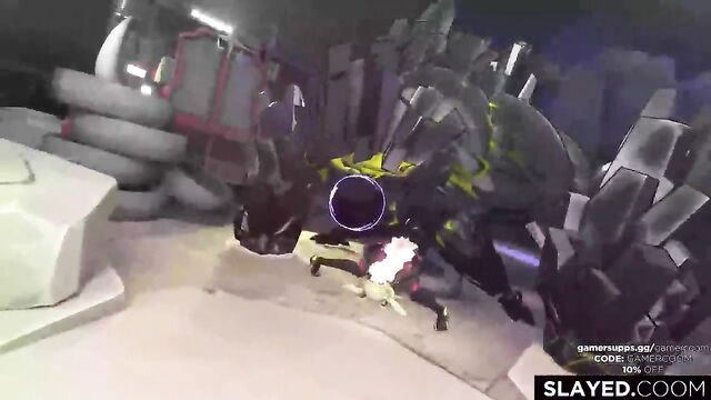 Overwatch themed anime porn with Symmetra and Pharah in scissoring action