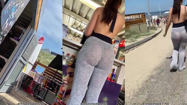 Risky! Hot MILF flashing big natural boobs in public, get fucked on the spot!
