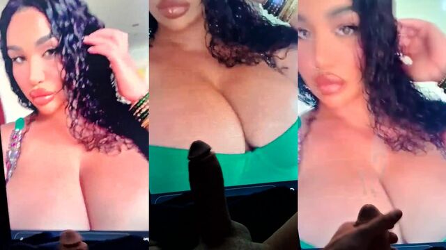 Busty brunette Carmela Habibi shakes huge tits in POV style