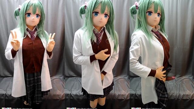 Kigurumi cosplay with Japanese crossdresser wearing a zentai skin suit