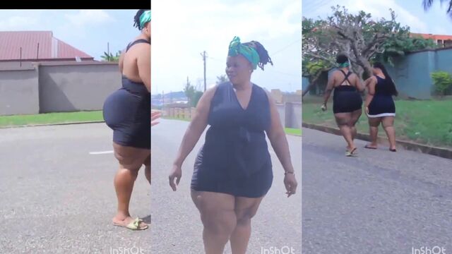 Candid walk with a black street hooker showcasing her huge ass in thong panties