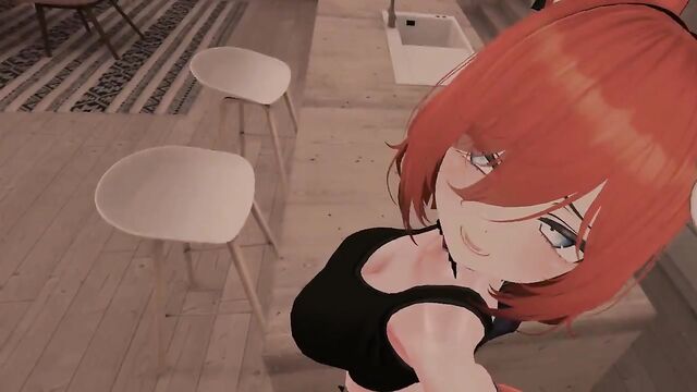 Two girls have fun with a guy in a VR world