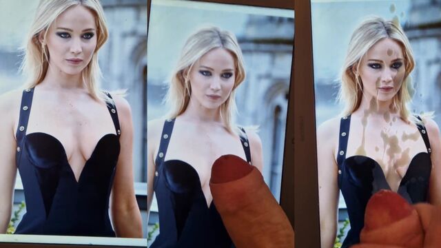 Jennifer Lawrence gets a cum tribute after giving a deepthroat blowjob