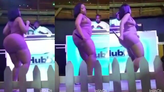 Candid shot of a chubby black African girl showing her huge booty in public