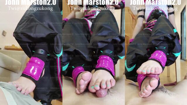 Foot fetish cosplay with Juri Han inspired by Street Fighter, showcasing giantess animation