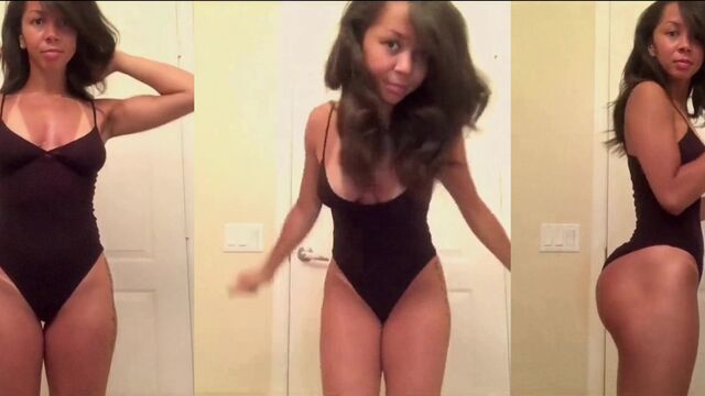 Petite teen Brittany Renner shows off her slim booty while twerking