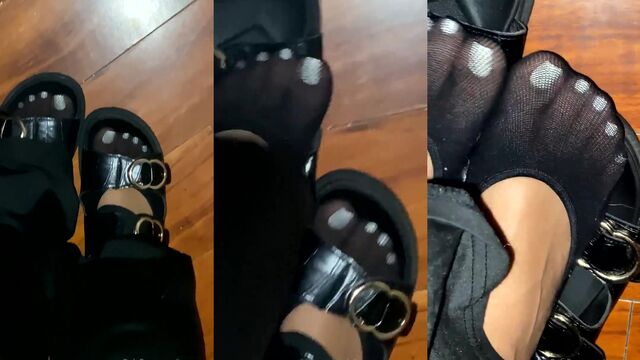 A sexy Latina gives a footjob to her boyfriend using her soles