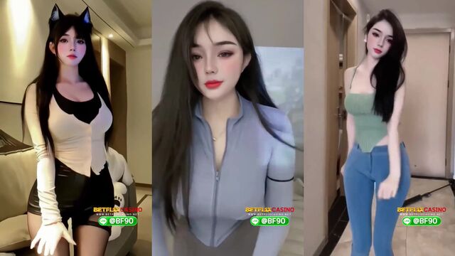 A young Chinese girl is dancing sexy in a cosplay outfit