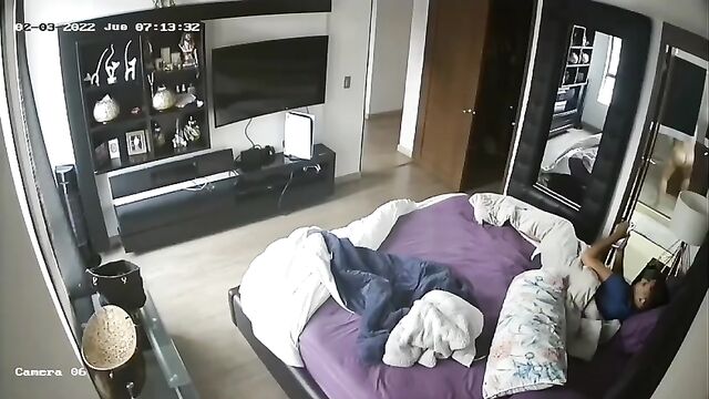 Bedroom couple fucking secretly on the bed with a spycam
