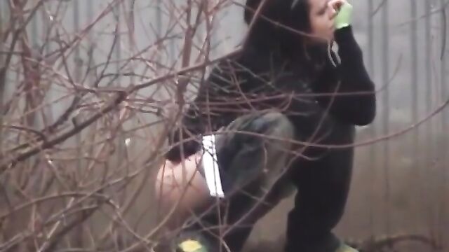 A hidden cam captured a daring public piss session right by the water