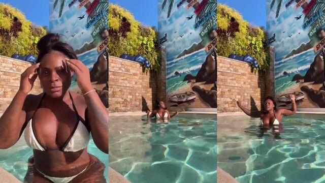 A sexy black singer gets excited while dancing to funk music